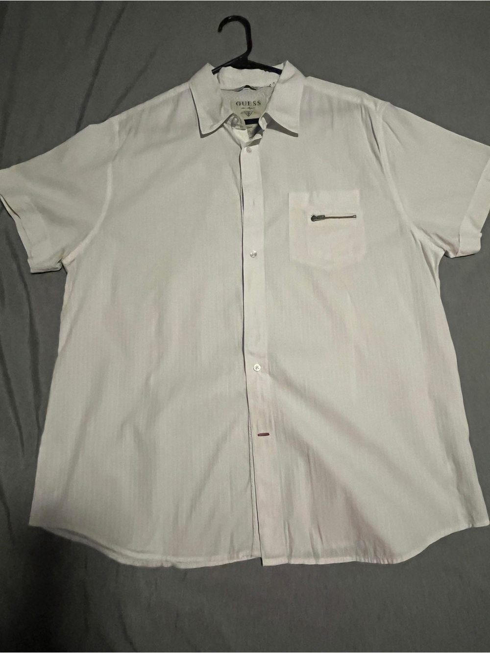 GUESS Men’s White Short-Sleeve Button-Down with Zip Pocket